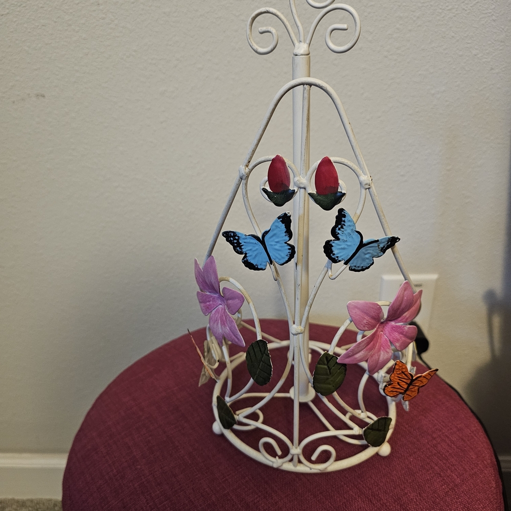 White Metal Butterfly and Flower Decor